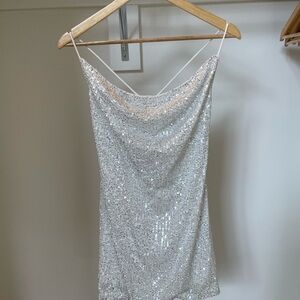 White Fox Boutique Silver Sequin Mini Dress